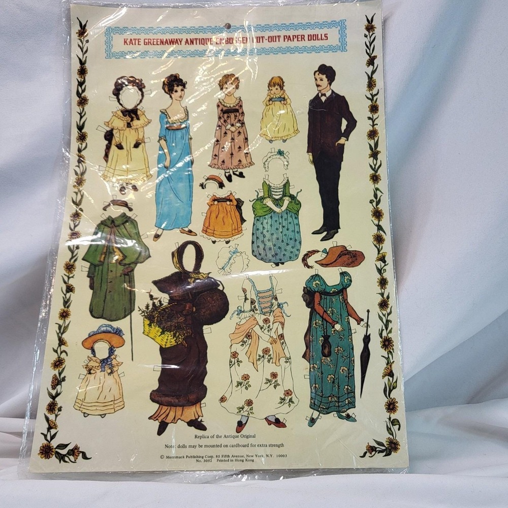 Kate Greenway Antique Embossed Cut Out Paper Dolls & Costumes Family Sheet NOS‎